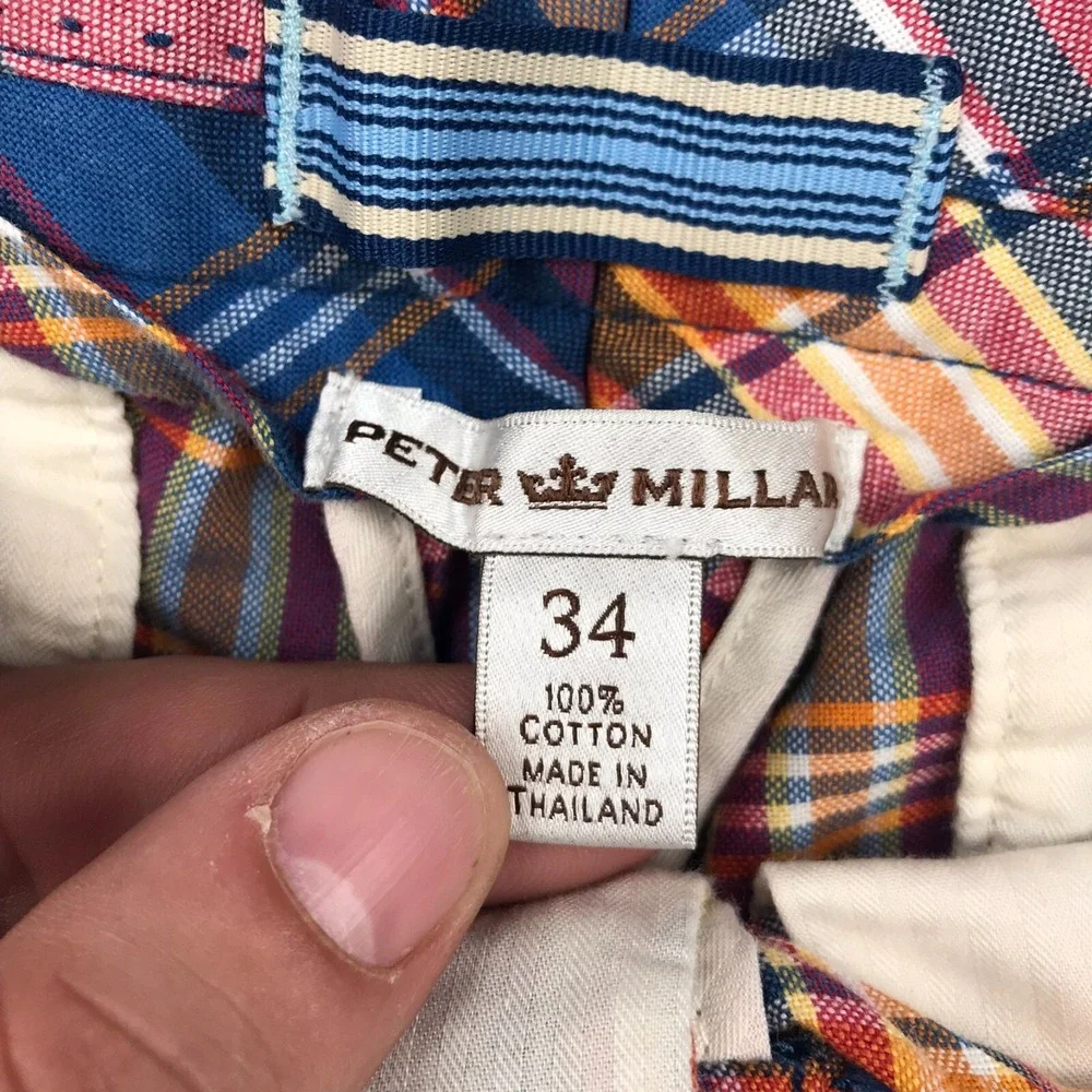 Peter Millar Shorts Mens 34 Colorful Madras Plaid 100% Cotton 8